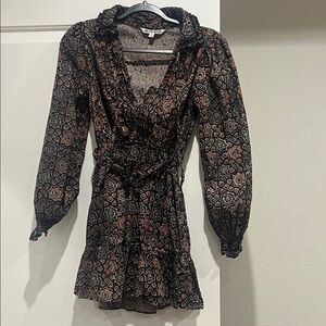 Walter Baker Black and Brown Patterned Long Sleeve Dress